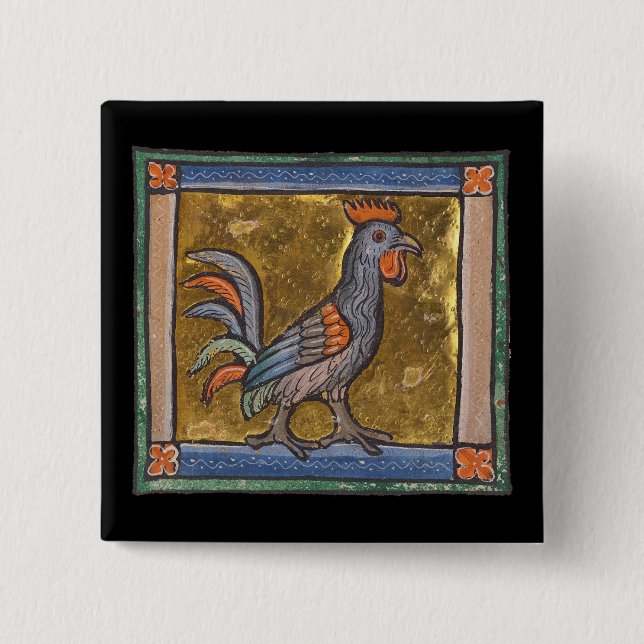 Bóton Quadrado 5.08cm Medieval Bestiary Rooster c. 1270 (Frente)