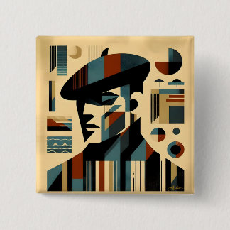 Bóton Quadrado 5.08cm Meio século Modern Art Man Vestindo Beret