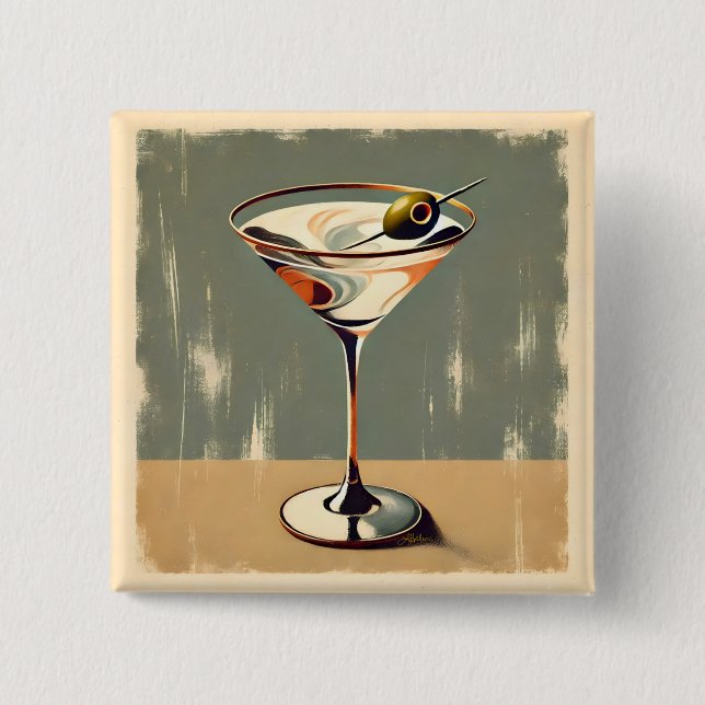 Bóton Quadrado 5.08cm Meio século Moderno 1 Pintura de Martini Olive (Frente)