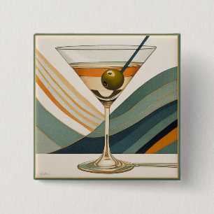 Bóton Quadrado 5.08cm Meio século Moderno Martini Hora do Cocktail