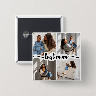 Bóton Quadrado 5.08cm Melhor Colagem de Fotos Personalizada da Mãe 4