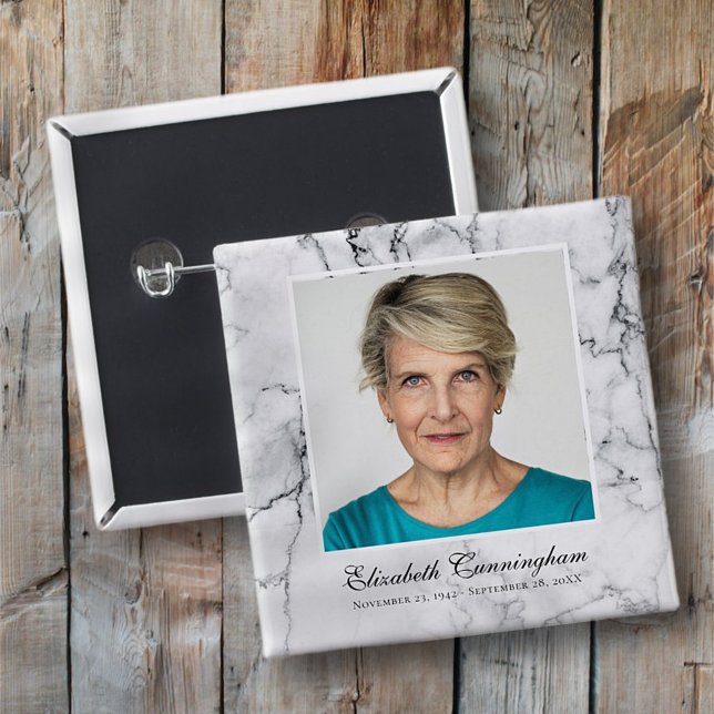 Bóton Quadrado 5.08cm Memorial Clássico e Simples de Foto Marble (Criador carregado)