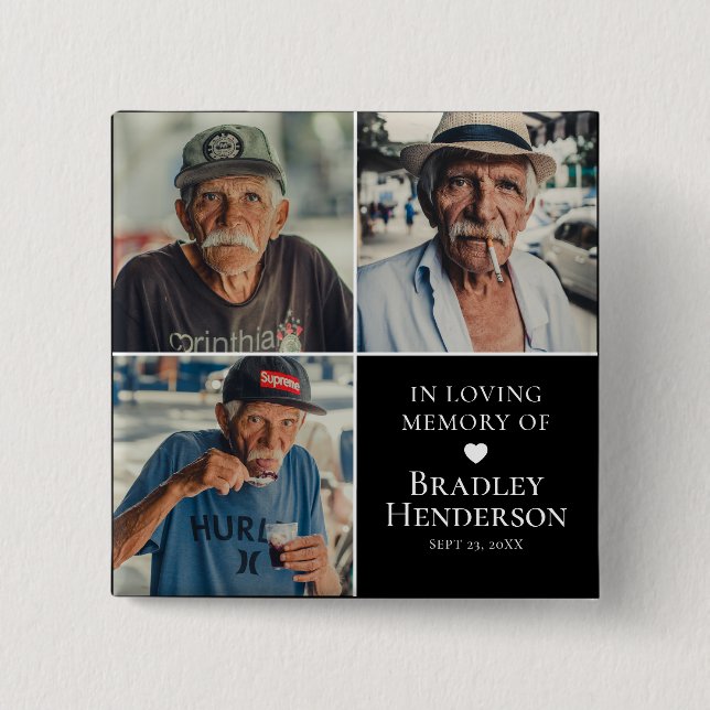 Bóton Quadrado 5.08cm Memorial da Colagem de Fotos Moderna Keepsasakname (Frente)