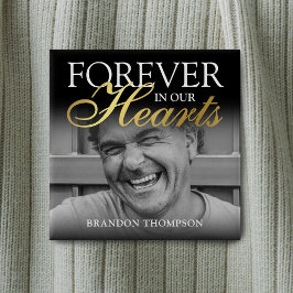 Bóton Quadrado 5.08cm Memorial de Fotografia Funeral Dourada Negra