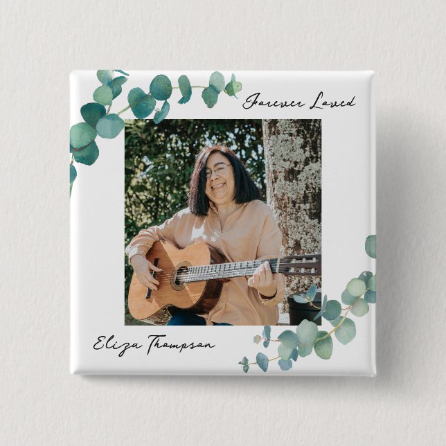 Bóton Quadrado 5.08cm Memorial Elegante Greenery (Frente)