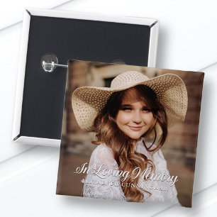 Bóton Quadrado 5.08cm Memorial In Loving Memory Classic Elegant Photo