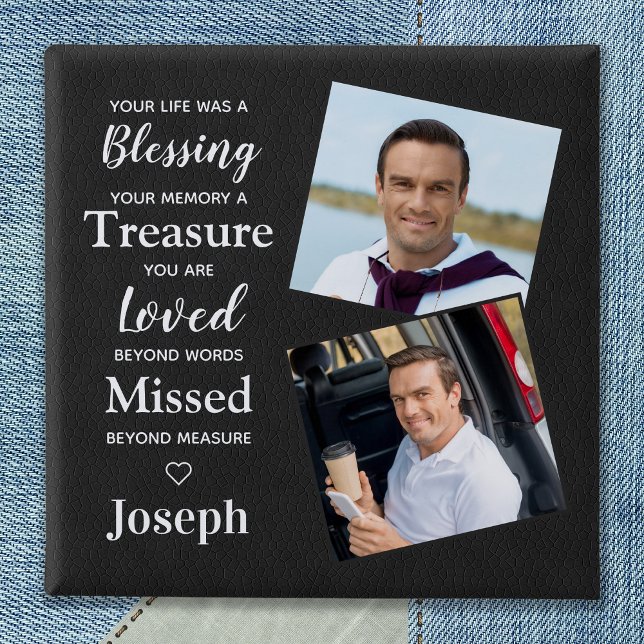 Bóton Quadrado 5.08cm Memorial Poem Faux Leather Foto (Criador carregado)