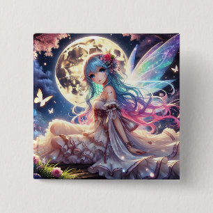 Bóton Quadrado 5.08cm Menina Anime Princesa Fada da Lua no Jardim