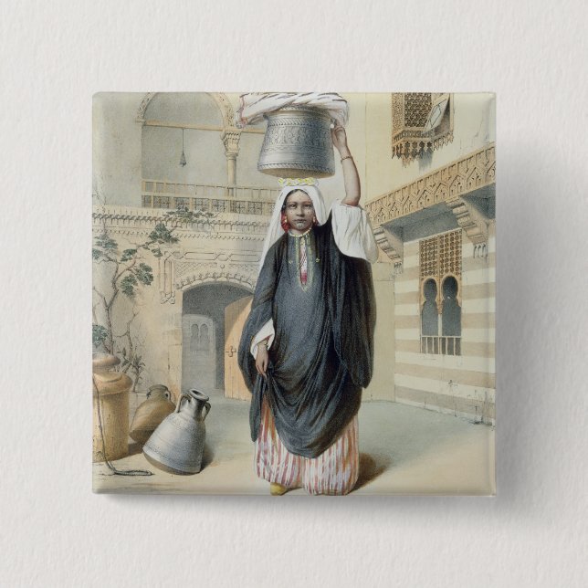 Bóton Quadrado 5.08cm Menina árabe nova que retorna do Hammam no Cairo (Frente)