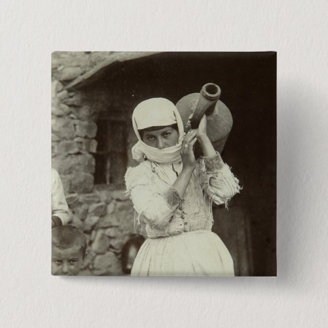 Bóton Quadrado 5.08cm Menina arménia do país, Yerevan (Frente)