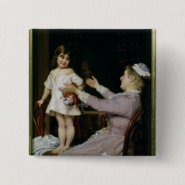 Bóton Quadrado 5.08cm Menina com uma boneca e sua enfermeira, 1896 (Frente)