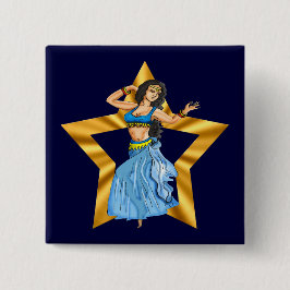 Bóton Quadrado 5.08cm Menina de dança da barriga da estrela