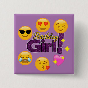 Bóton Quadrado 5.08cm Menina do aniversário de Emoji