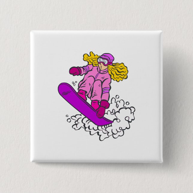 Bóton Quadrado 5.08cm Menina do Snowboard (Frente)