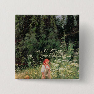 Bóton Quadrado 5.08cm Menina entre as flores selvagens, 1880