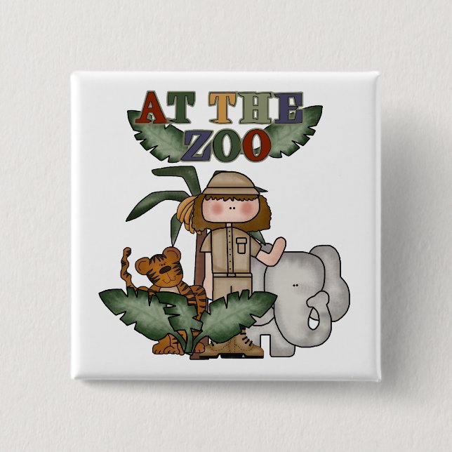 Bóton Quadrado 5.08cm Menina no jardim zoológico (Frente)