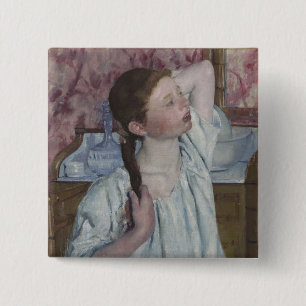 Bóton Quadrado 5.08cm Menina que arranja seu cabelo, 1886 (óleo em