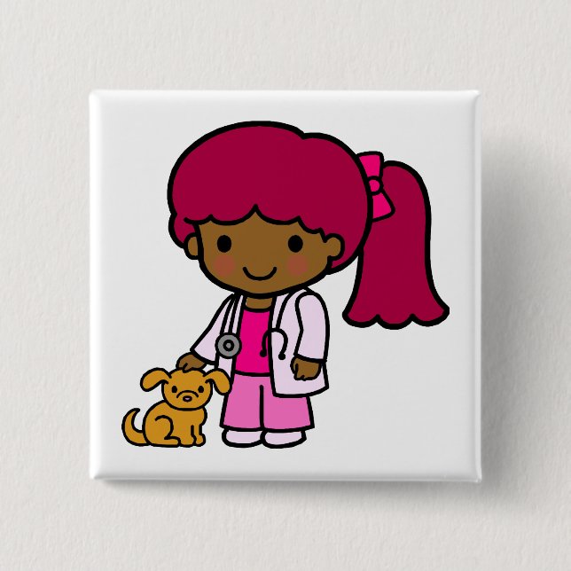 Bóton Quadrado 5.08cm Menina veterinária (Frente)