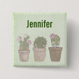 Bóton Quadrado 5.08cm Meninas de Cactus Bonitas Vestindo Joias