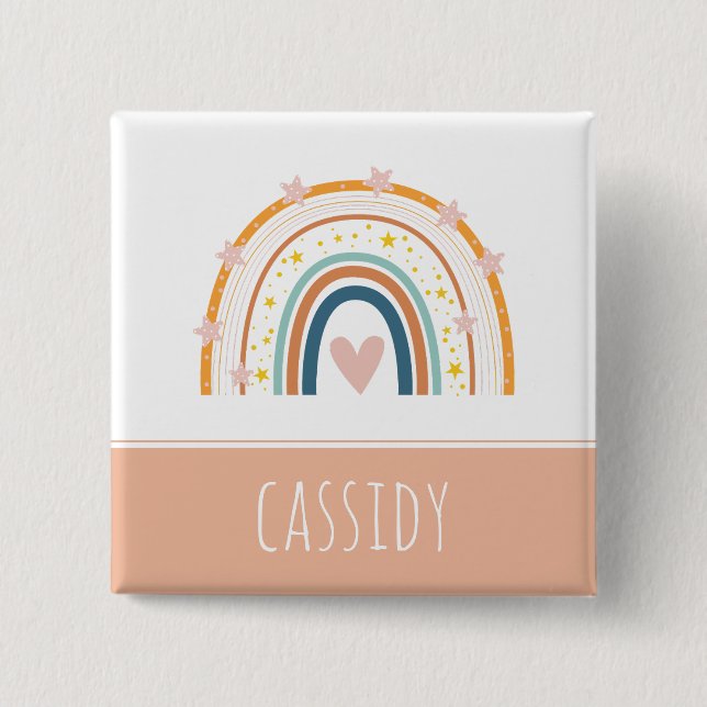 Bóton Quadrado 5.08cm Meninas do arco-íris do Pastel (Frente)