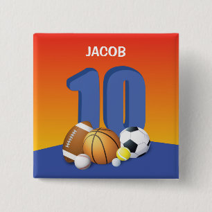 Bóton Quadrado 5.08cm Menino 10º Aniversário do Esporte Balls