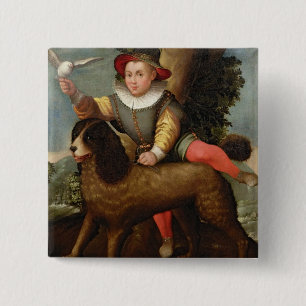 Bóton Quadrado 5.08cm Menino e cão, ` Bibius Vincit