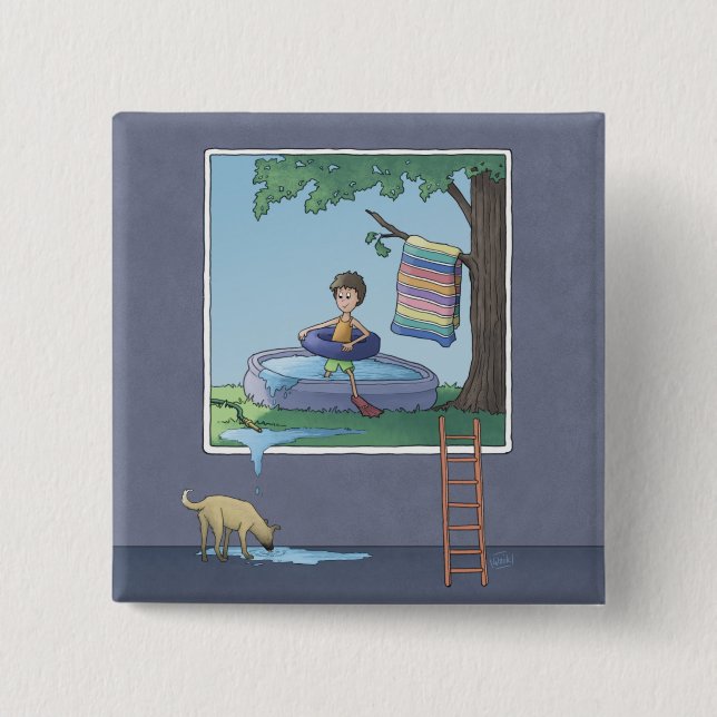 Bóton Quadrado 5.08cm Menino no botão de piscina infantil (Frente)