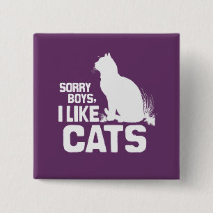 BÓTON QUADRADO 5.08CM MENINOS PESAROSOS EU GOSTO DE GATOS - BRANCO -