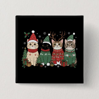 Bóton Quadrado 5.08cm Meowy Cat Christmas Catmas Xmas Gift
