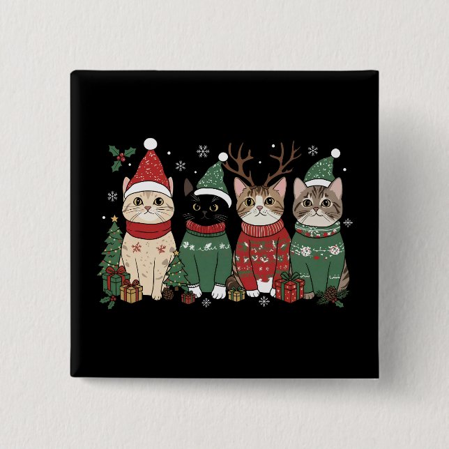 Bóton Quadrado 5.08cm Meowy Cat Christmas Catmas Xmas Gift (Frente)