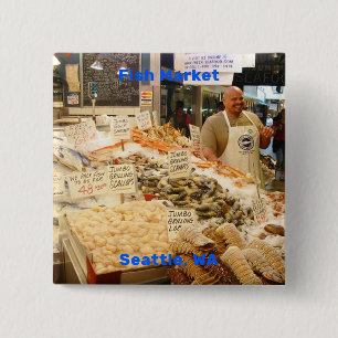 Bóton Quadrado 5.08cm Mercado do peixe, Seattle, Washington