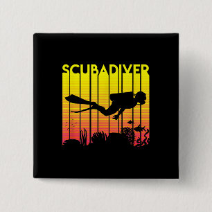 Bóton Quadrado 5.08cm Mergulho Scuba Diver Silhouette Mergulhando Nadado