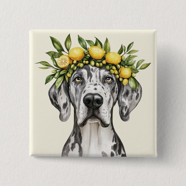 Bóton Quadrado 5.08cm Merle Great Dane Dog Lemon Crown (Frente)
