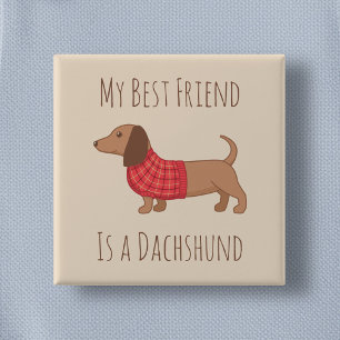 Bóton Quadrado 5.08cm Meu melhor amigo Dachshund Wiener Dog em Beige