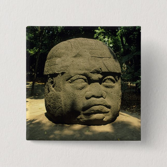 Bóton Quadrado 5.08cm México, Villahermosa, cabeça gigante Olmec, La Ven (Frente)