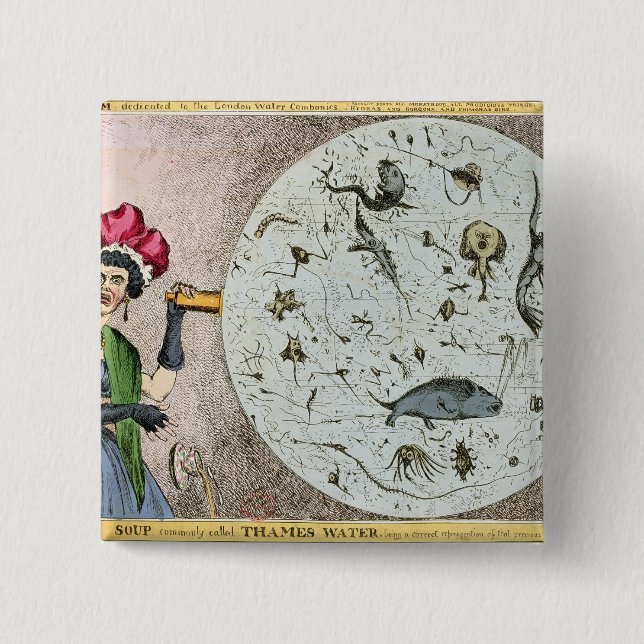 Bóton Quadrado 5.08cm Microcosmo dedicado à água de Londres (Frente)