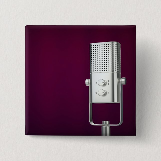 Bóton Quadrado 5.08cm Microfone de prata (Frente)
