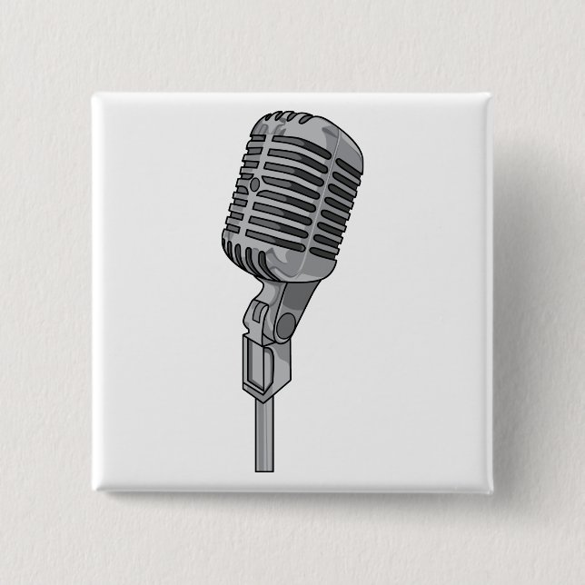 Bóton Quadrado 5.08cm Microfone Mike ~ Áudio Música sonora (Frente)