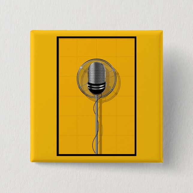 Bóton Quadrado 5.08cm Microfone Retro em Amarelo Ousado (Frente)