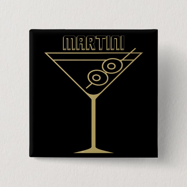 Bóton Quadrado 5.08cm Mid Century Modern Gold 2 Olive Martini (Frente)