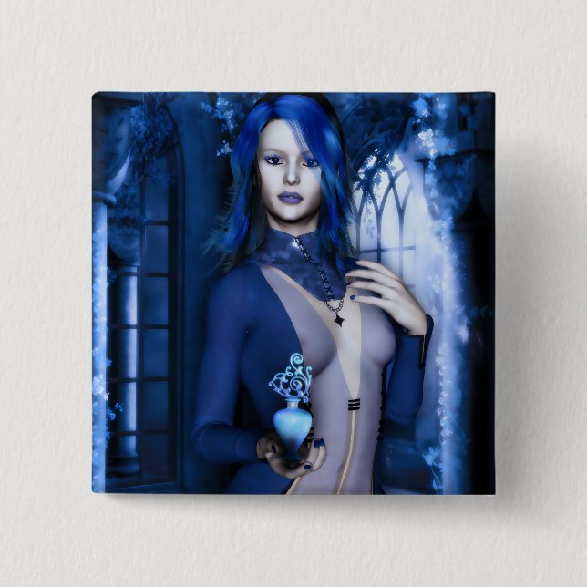Bóton Quadrado 5.08cm Midnight Blue Goth Witch Fantasy (Frente)