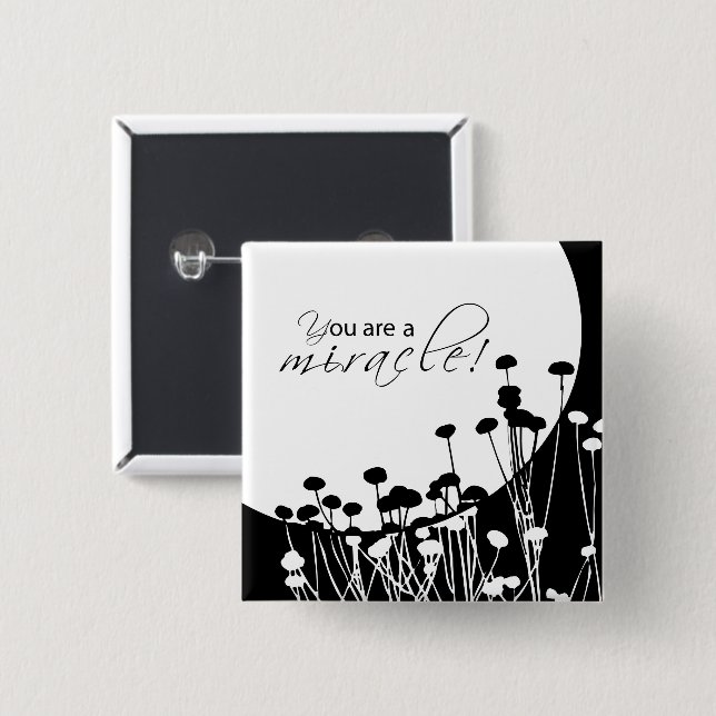 Bóton Quadrado 5.08cm Milagre de recuperação, preto e branco (Frente & Verso)