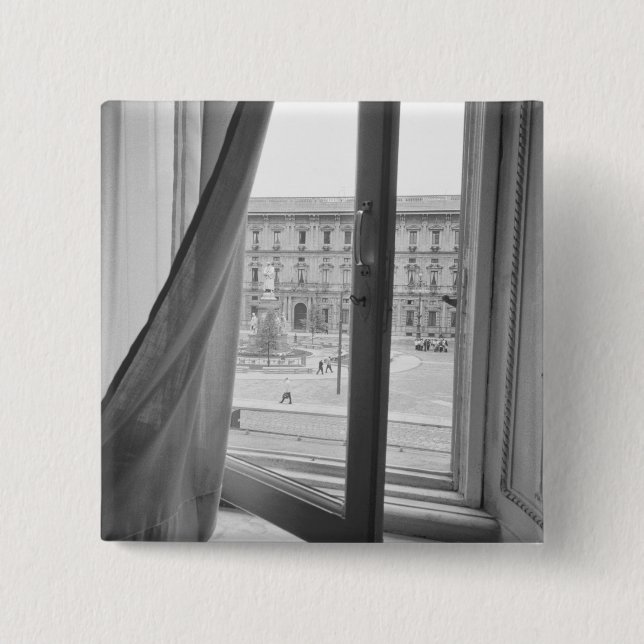 Bóton Quadrado 5.08cm Milano Itália, Vista de La Scala Opera Window (Frente)