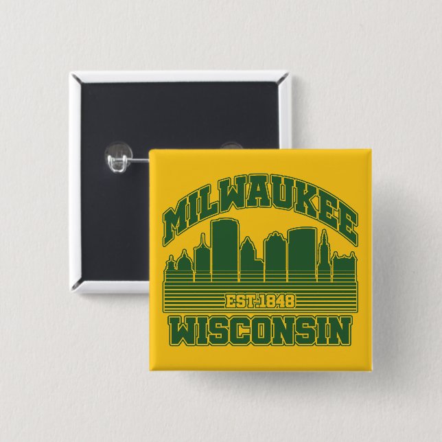 Bóton Quadrado 5.08cm Milwaukee, Wisconsin (Frente & Verso)