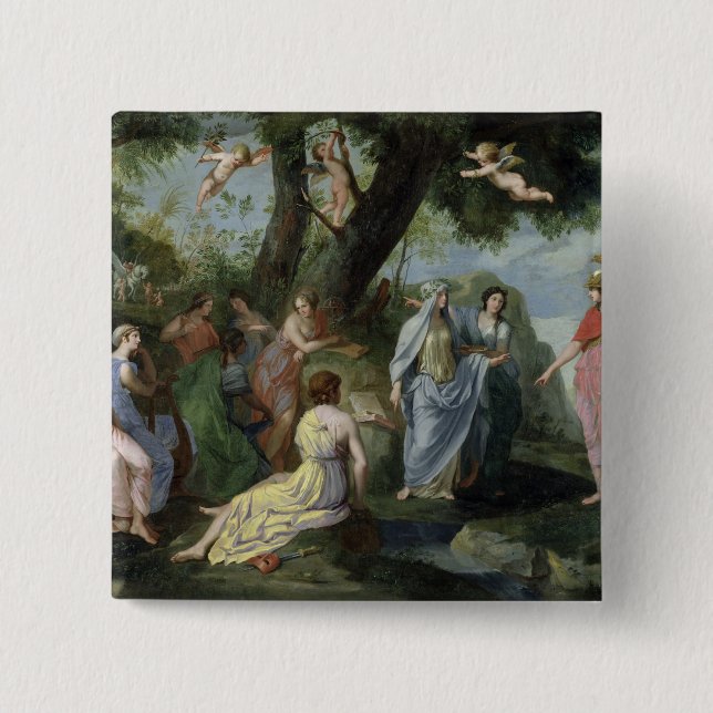 Bóton Quadrado 5.08cm Minerva com os musas (Frente)