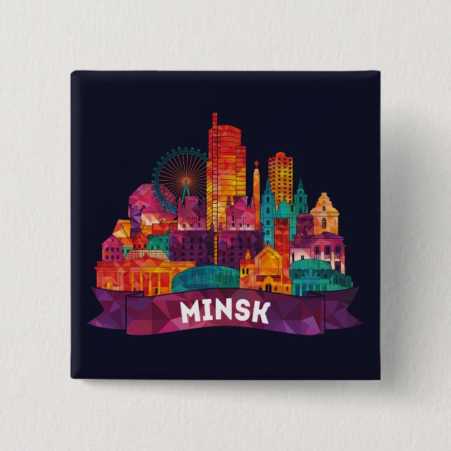 Bóton Quadrado 5.08cm Minsk - viagem aos marcos famosos (Frente)