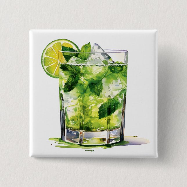 Bóton Quadrado 5.08cm Mint Mojito Com Limão (Frente)