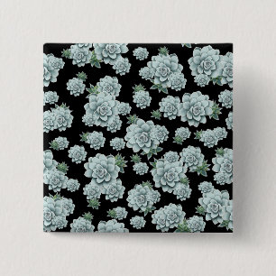 Bóton Quadrado 5.08cm Mint Rosette Suculenta Repetir Impressão a Preto