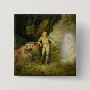 Bóton Quadrado 5.08cm Miranda, Prospero e Ariel, "da tempestade" perto