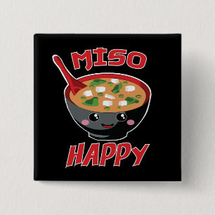 Bóton Quadrado 5.08cm Miso Happy Funny Comida Kawaii